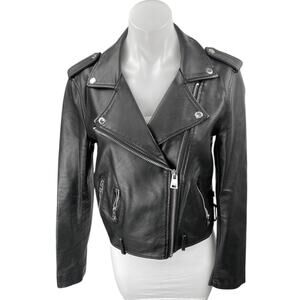 Levi's Women's Black Faux Vegan Leather Long Sleeve Zip Up Moto Coat Jacket Sz S